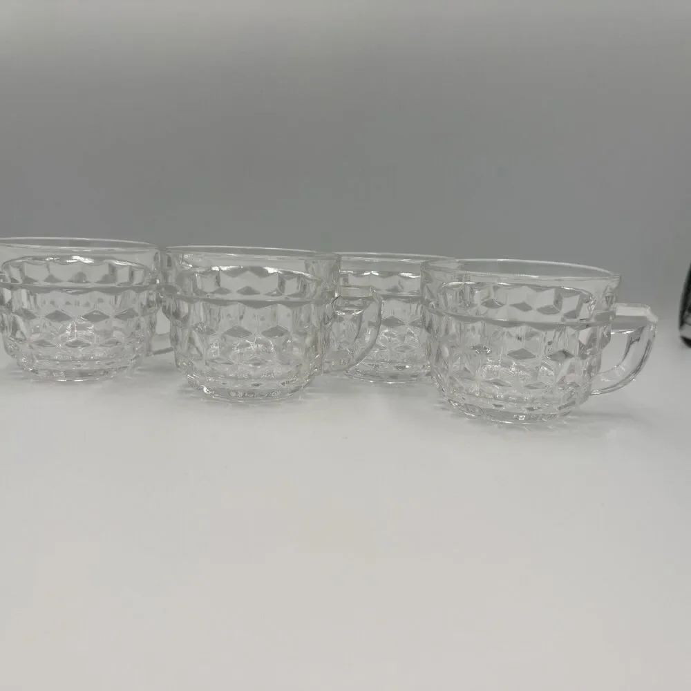 Fostoria 1960s American D-handle Elegant Glass Cubist Punch Orphan Set Of 4 READ